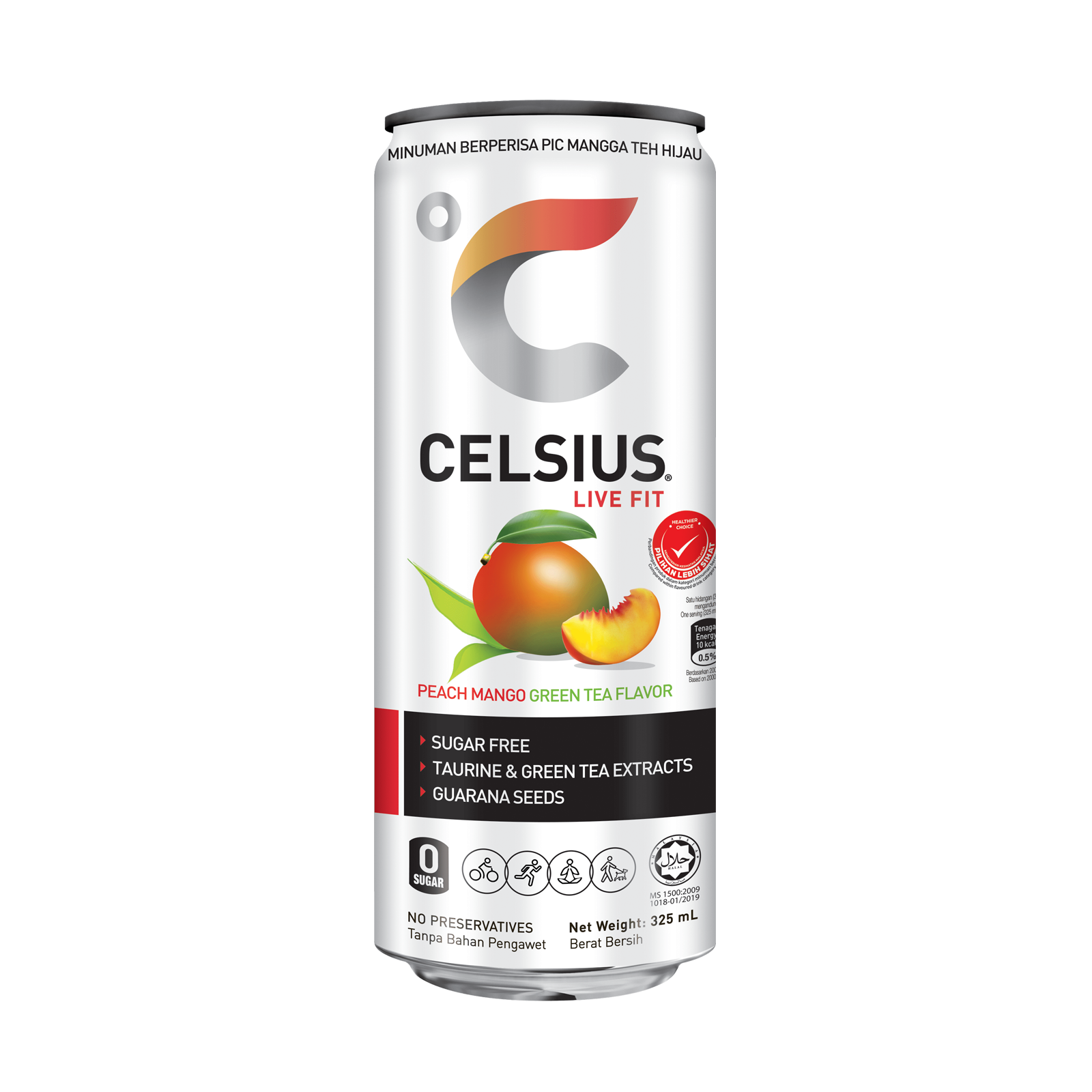 CELSIUS Peach Mango Green Tea Zero Sugar (Noncarbonated) 325ml x 24